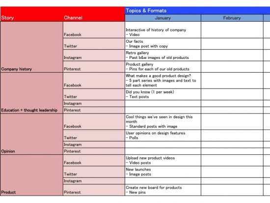 Example of content calendar