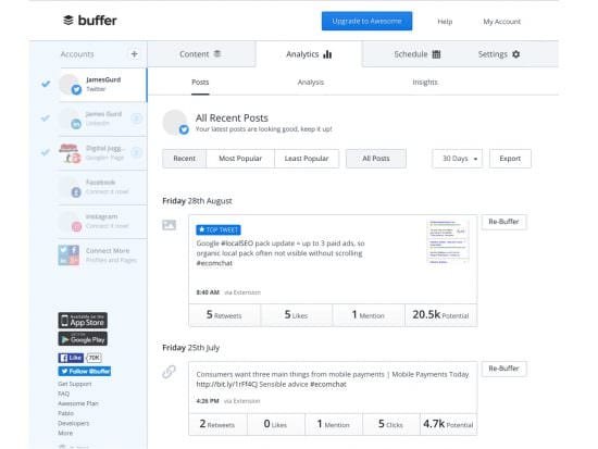 Buffer dashboard