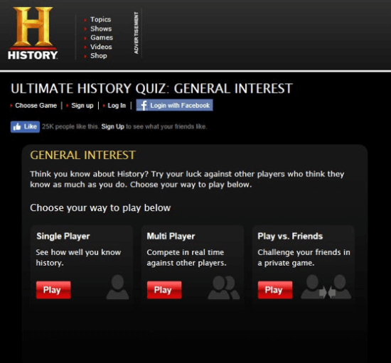 History Channel online quiz