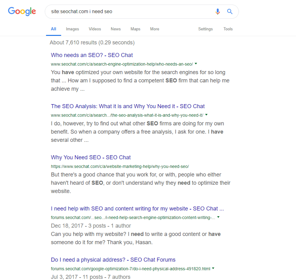 Need SEO Google search results