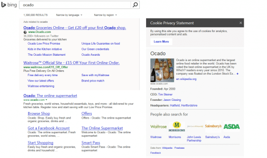 Ocado Bing Search