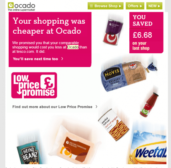 Ocado savings email