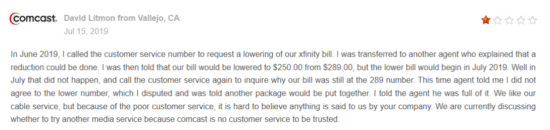 Comcast bad review