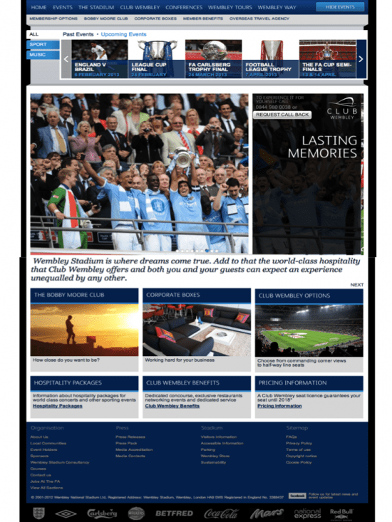 Landing page for Club Wembley