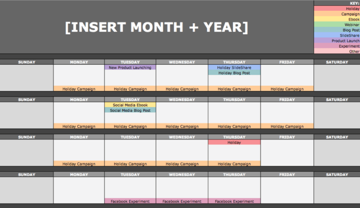 Social media content calendar