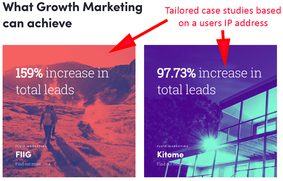 Tailored case studies based on an IP address