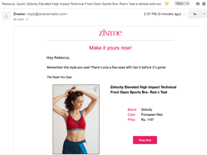 Zivame email example